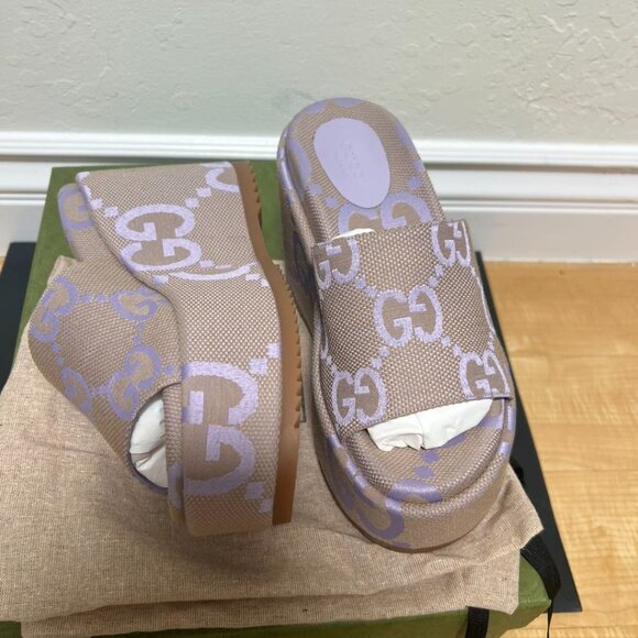 Gucci Monogram Jumbo GG Beige and Lavender Sandals - Picture 8 of 12